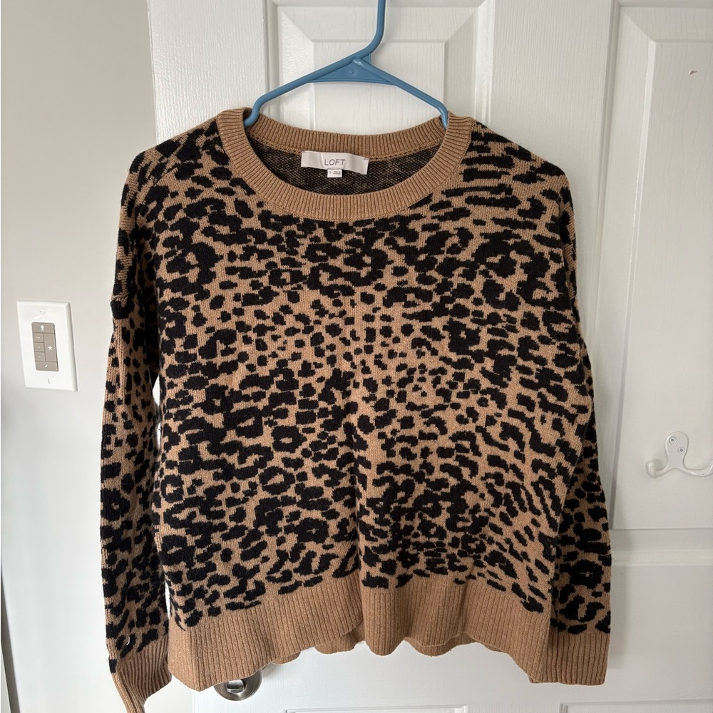 LOFT Women's Animal Print Sweater - Black and Brown